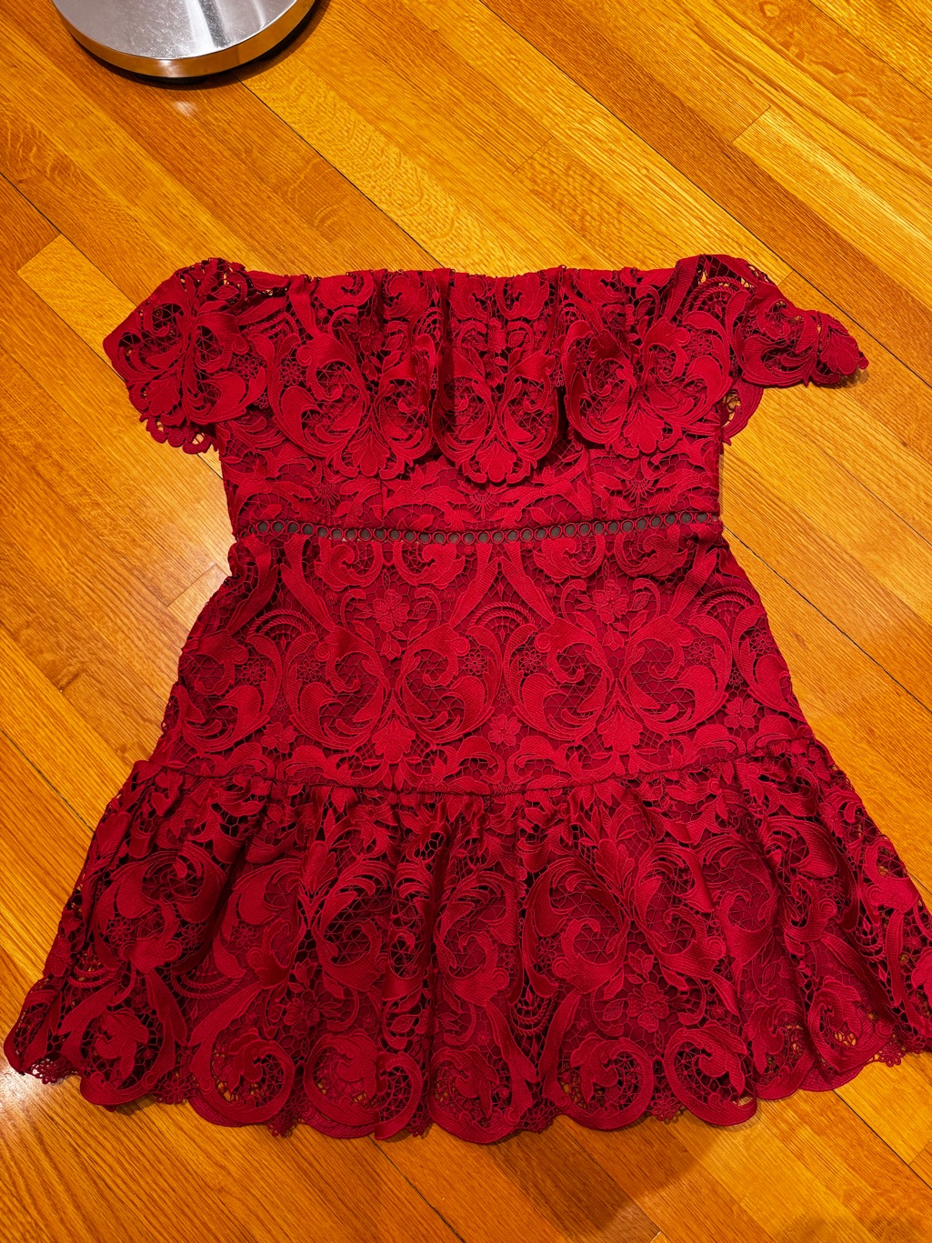 Red Lace Off-Shoulder Mini Dress Size 14